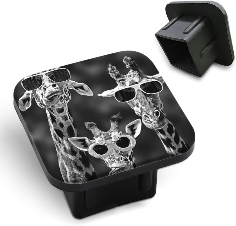 Tnomchey Funny Giraffe Tow Hitch Cover Cute Black Three Funny Giraffes Wear Sunglasses Tow Receiver Tube Plug Cap Sturdy Hitch Ball Insert Compatible for Pickups Trucks Cars - Image 1